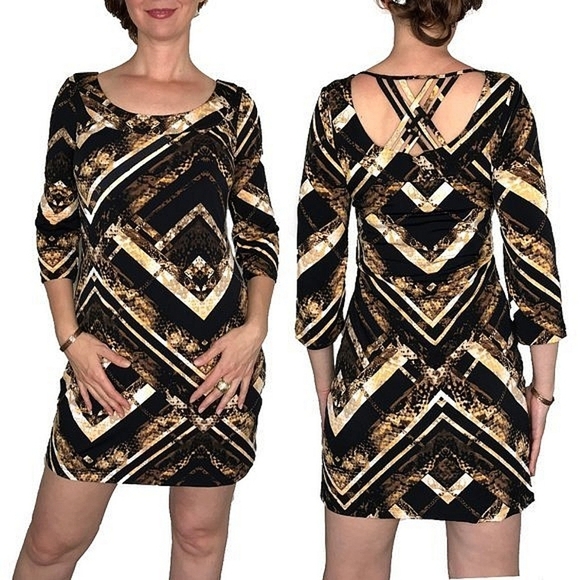 3 for $30! SALE Jessica Simpson Printed Criss-Cross Open Back Jarsey Dress - Picture 1 of 6
